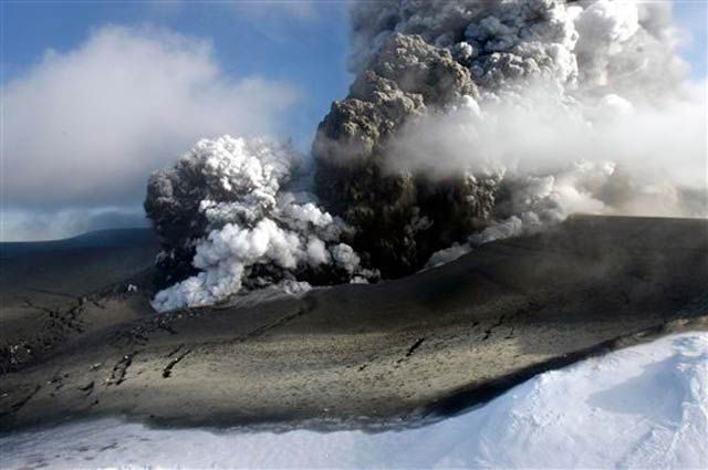 Smoke over the Eyjafjallajokull volcano